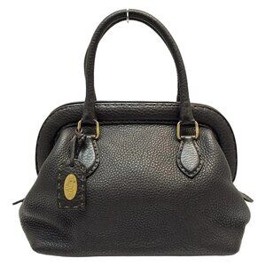 FENDI Selleria  Dark Brown Leather Handbag 360-082925